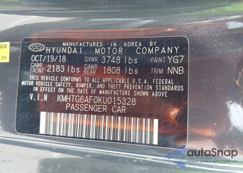 2019 Hyundai Veloster 2.0 Premium z USA, uszkodzony, nr VIN KMHTG6AF0KU015328